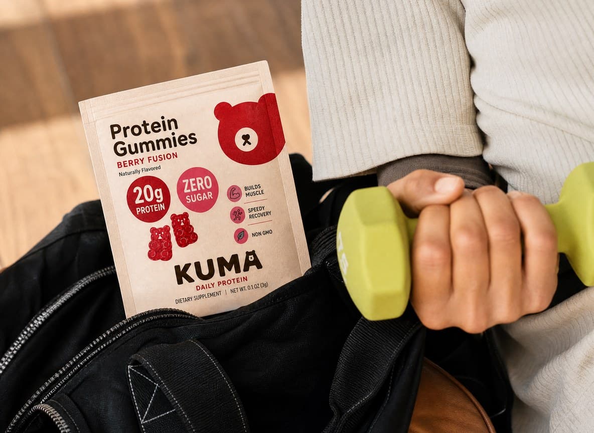 Kuma pouch tucked in a gym bag